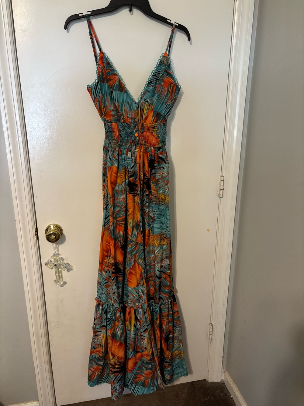 Fashion Nova Teal & Orange Tropical Maxi Dress